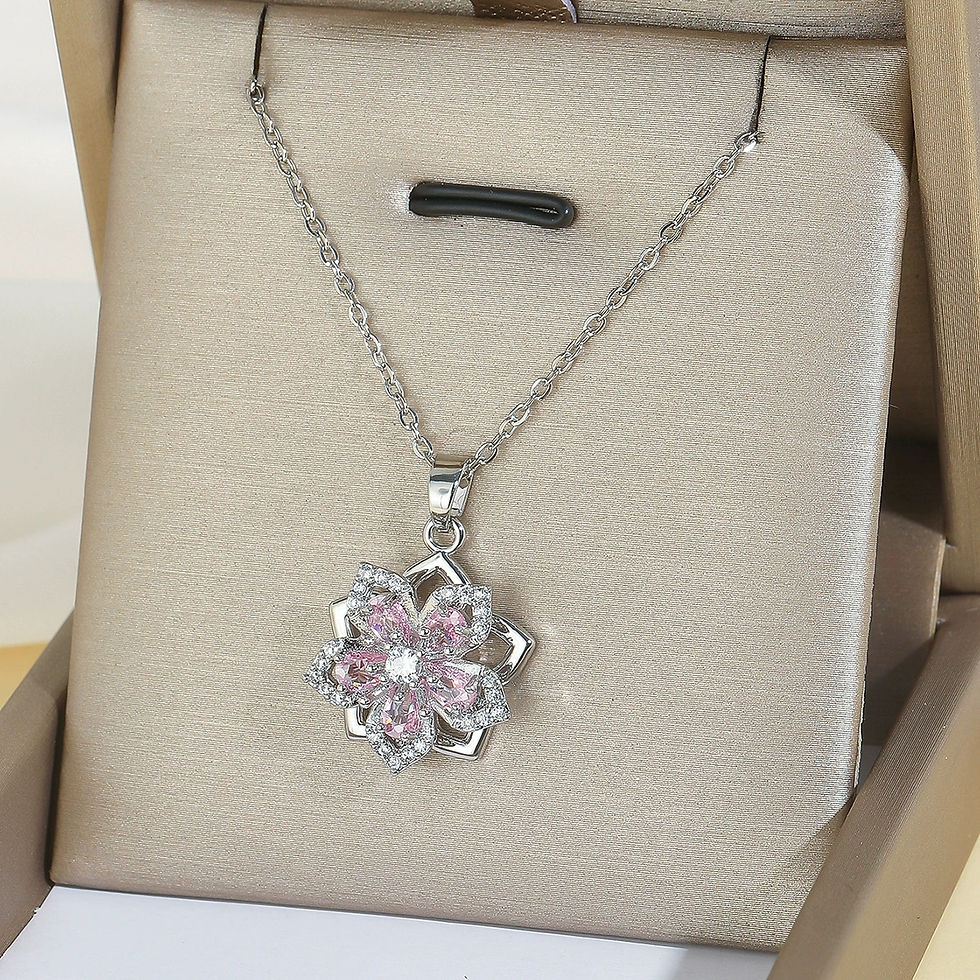 Miniatura: Bridal Jewelry Sets Rotating Pink Flower Pendant Earrings Spinner Ring Necklaces