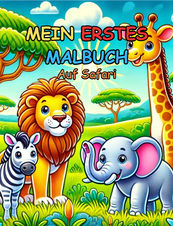 „Fröhliches Malbuch für Kinder mit spannenden Safari-Motiven – enthält Elefanten, Löwen, Zebras und weitere wilde Tiere zum Ausmalen.“