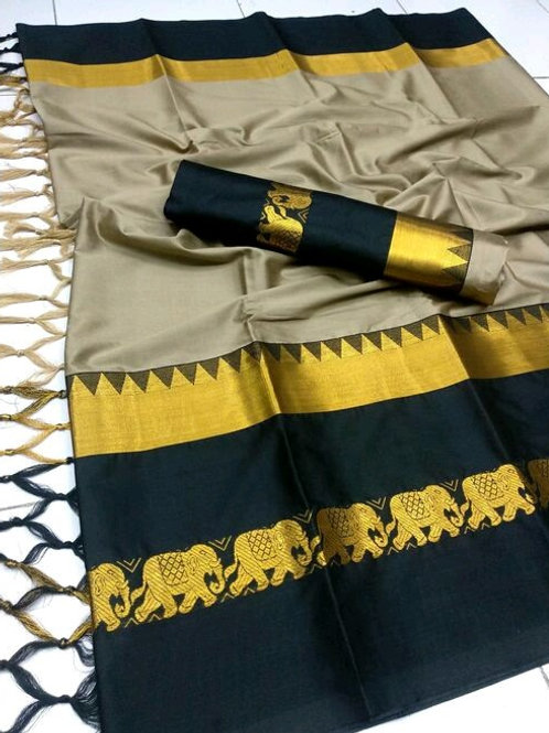 PS Designer Silk Saree Grey & Black