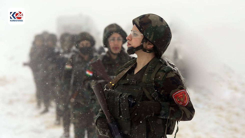 Female Peshmerga stand firm, showcasing their unwavering commitment.