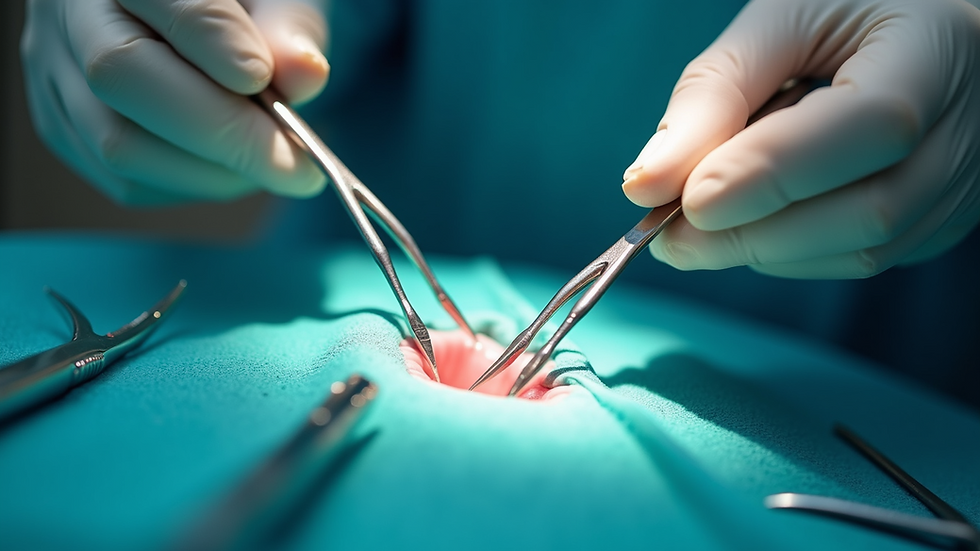 Close-up view of surgical instruments used in ENT procedures