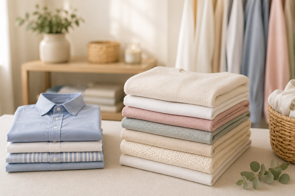 Linge soigneusement repassé et plié après une prestation à domicile