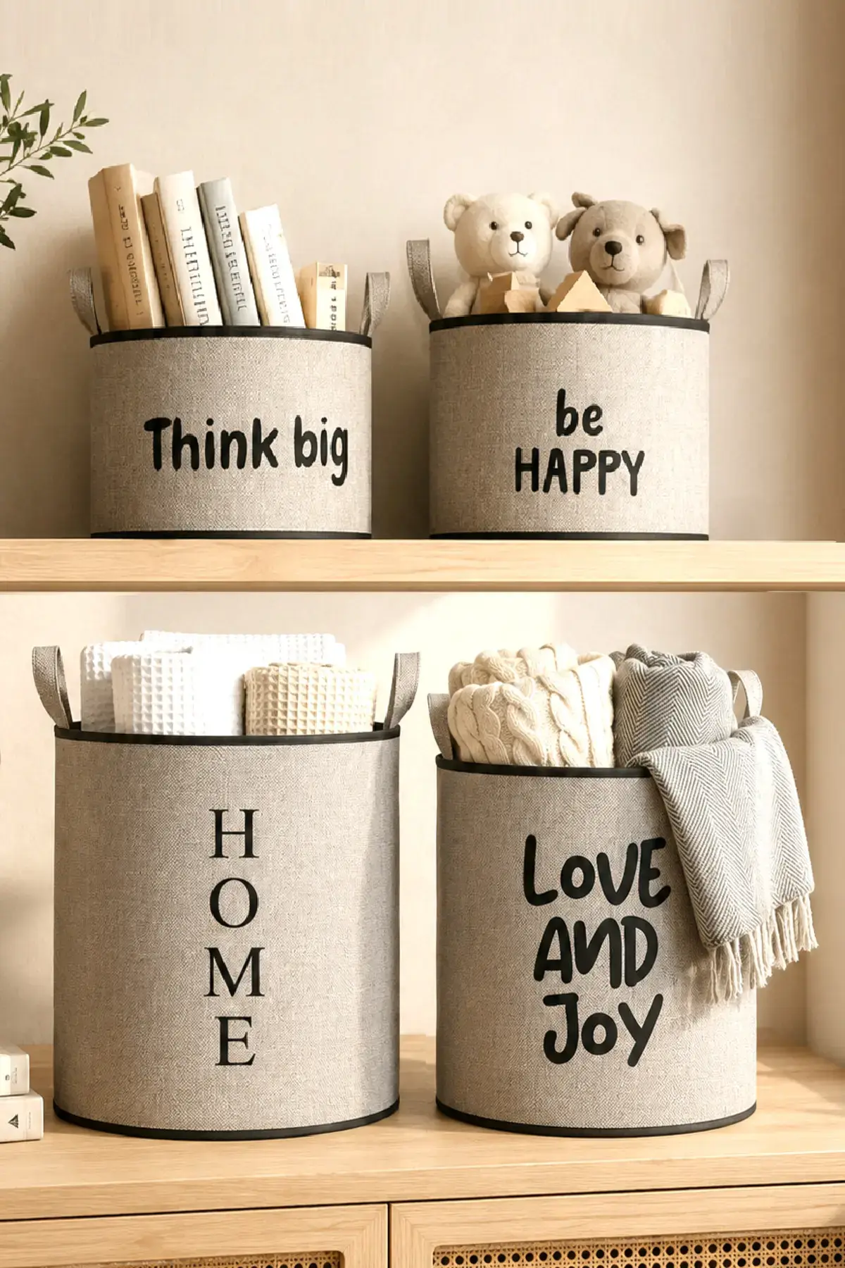 4’lü Eva Destekli Jüt Görünümlü Çok Amaçlı Düzenleyici Sepet Seti