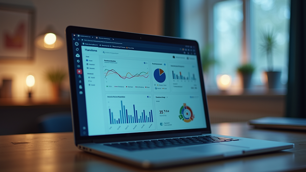 Eye-level view of a laptop screen showing social media monitoring dashboard