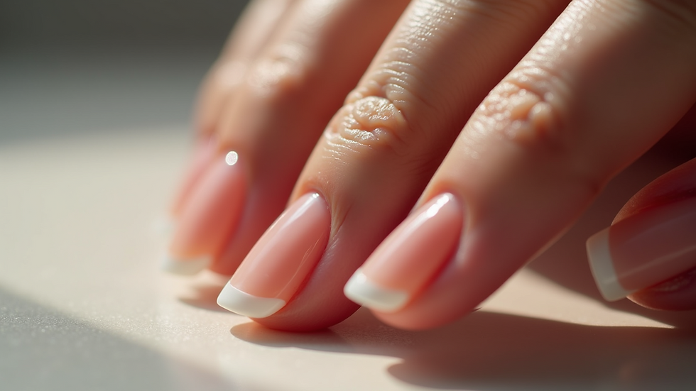 Close-up view of neatly trimmed and shaped nails with a glossy finish