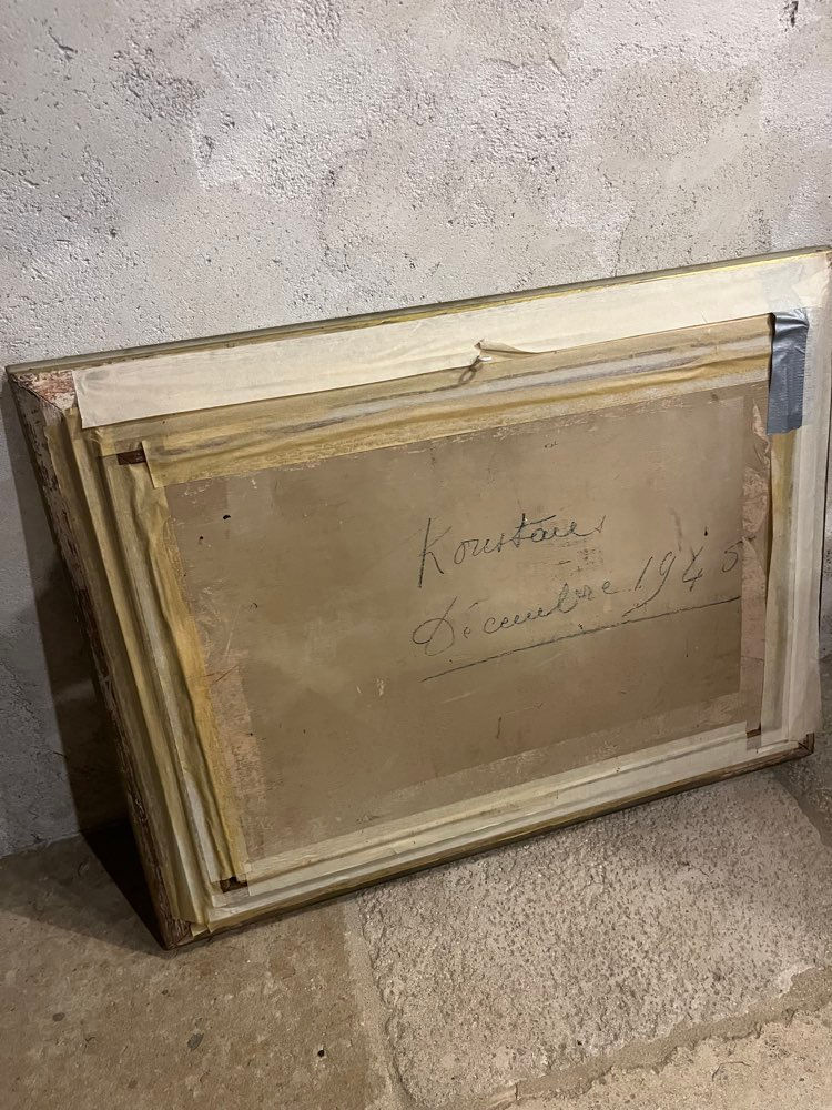 Miniature : Tableau peinture ancienne paysage de montagne 