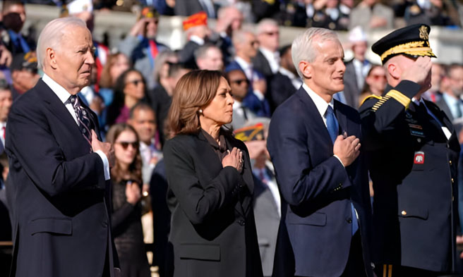Bidden and Harris honors military - AP Photo-Mark Schiefelbein