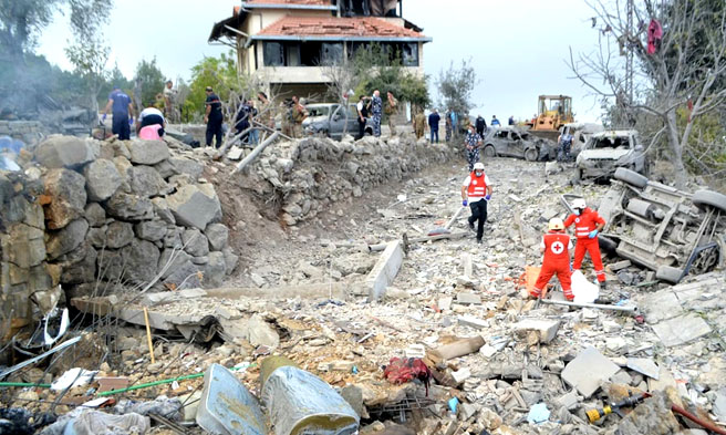Israeli airstrike that targeted the northern Lebanese village of Aito on 14 October 2024.(Fathi AL-MASRI AFP)