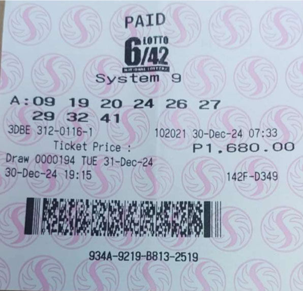 6/42 winning ticket