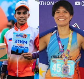 caption ni fabrito at isibido.. EASY lang ang 21km na rutang matatarik at palusong kina Jose R. Fabrito, Jr. at Jennelyn Isibido sa Tagaytay Uphill Challenge na nagsimula at nagtapos sa People's Park, Tagaytay City, Cavite noong Enero 19. (fbpix)