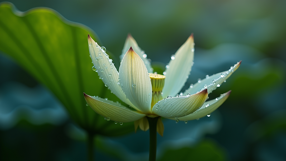 Close-up of sliced lotus stem with water droplets