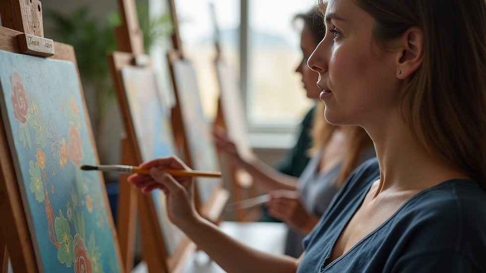 Eye-level view of a painting class in session at CreARTive Clubs