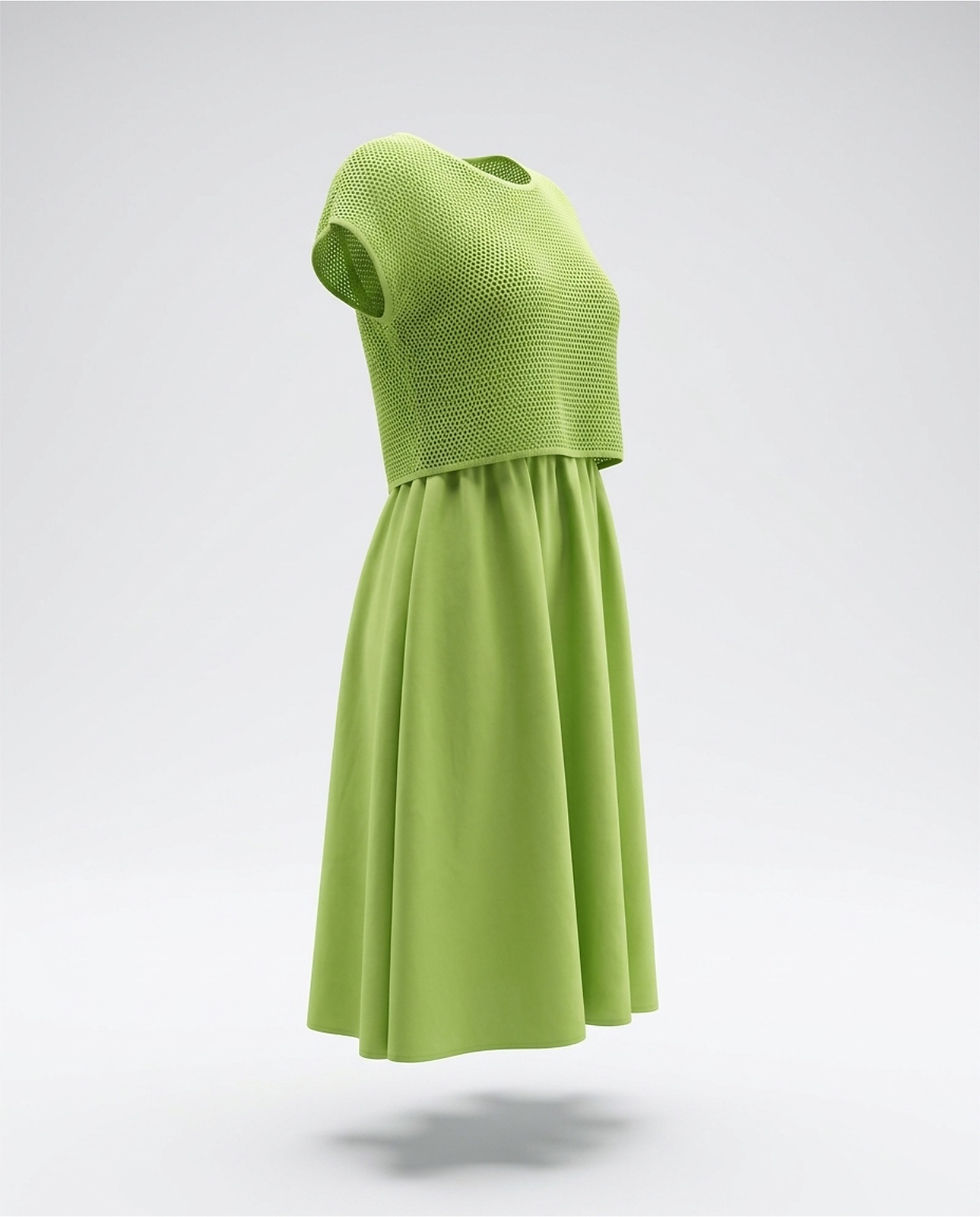 Thumbnail: Long dress with knit overlay
