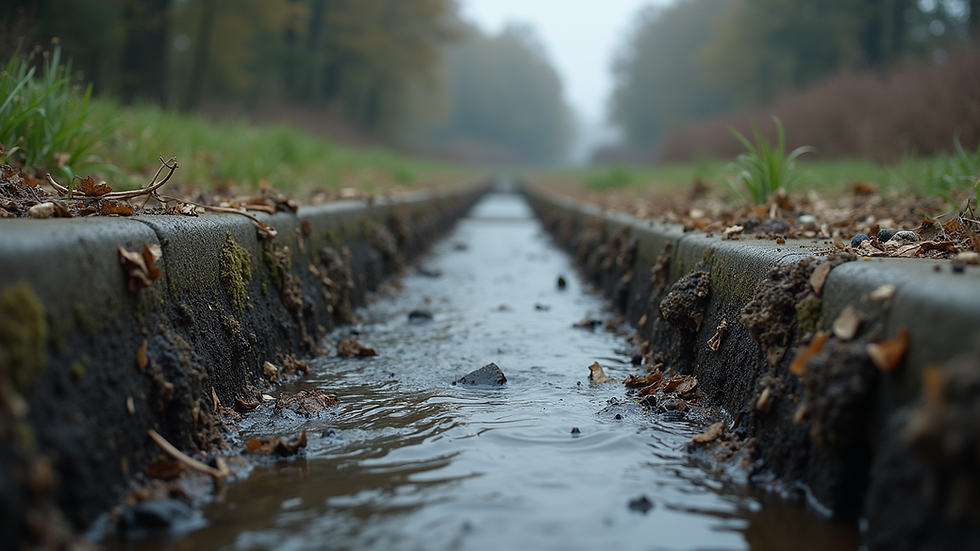 Vue rapprochée d'une canalisation bouchée avec accumulation de débris