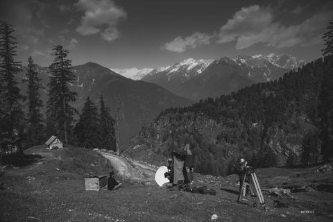 behind the scenes of a film shoot in Himachal Pradesh