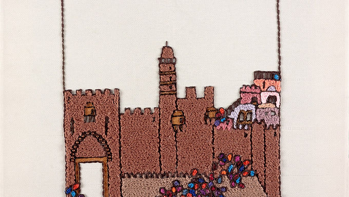 BROWN JERUSALEM-The Original Hand Embroidered Artwork-37x37 cm