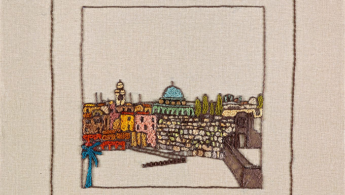 JERUSALEM PANORAMA-K0TEL-Original Hand Embroidered Artwork-56x56 cm
