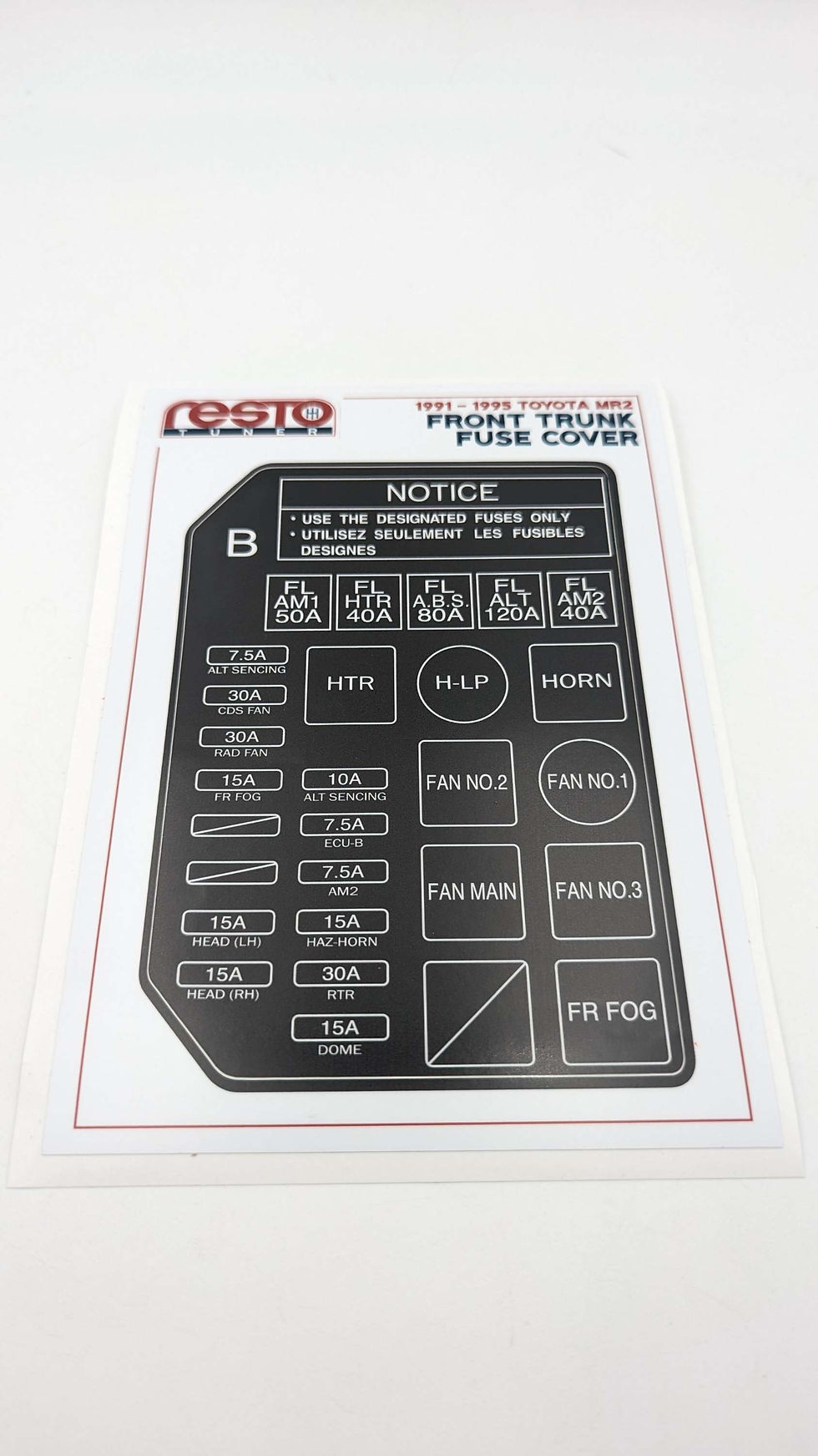SW20 Toyota MR2 Front Trunk Fuse Box Decal Resto Tuner