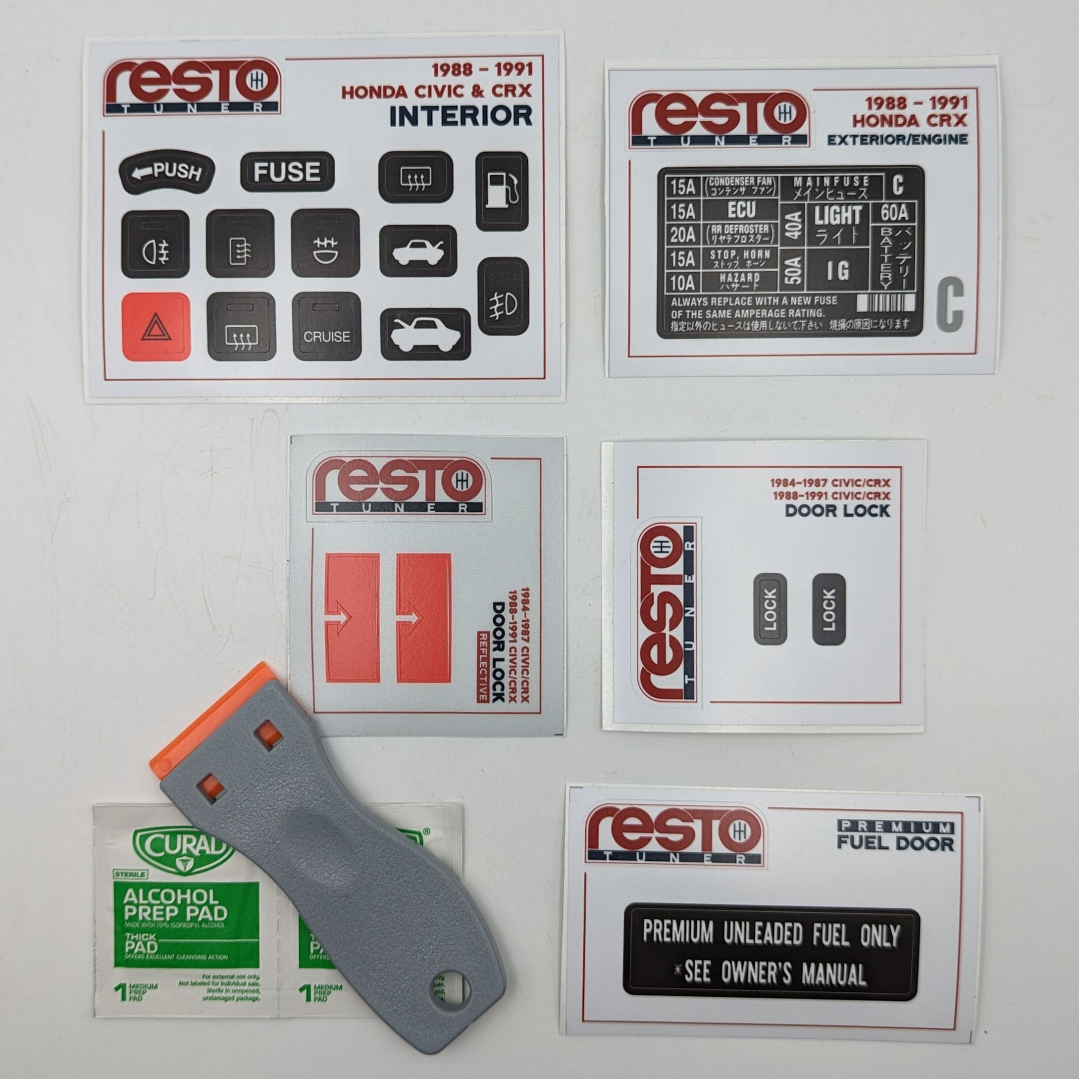 1988-1991 Honda Civic Interior & Exterior/Engine Label Kit