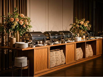 Elegant buffet setup for large corporate event