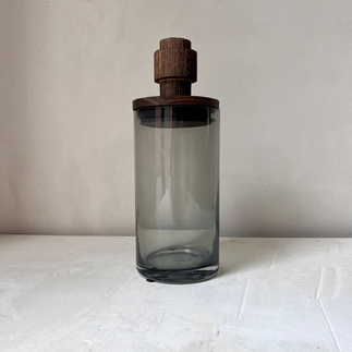 Bocal en verre fumé et bois Salvie