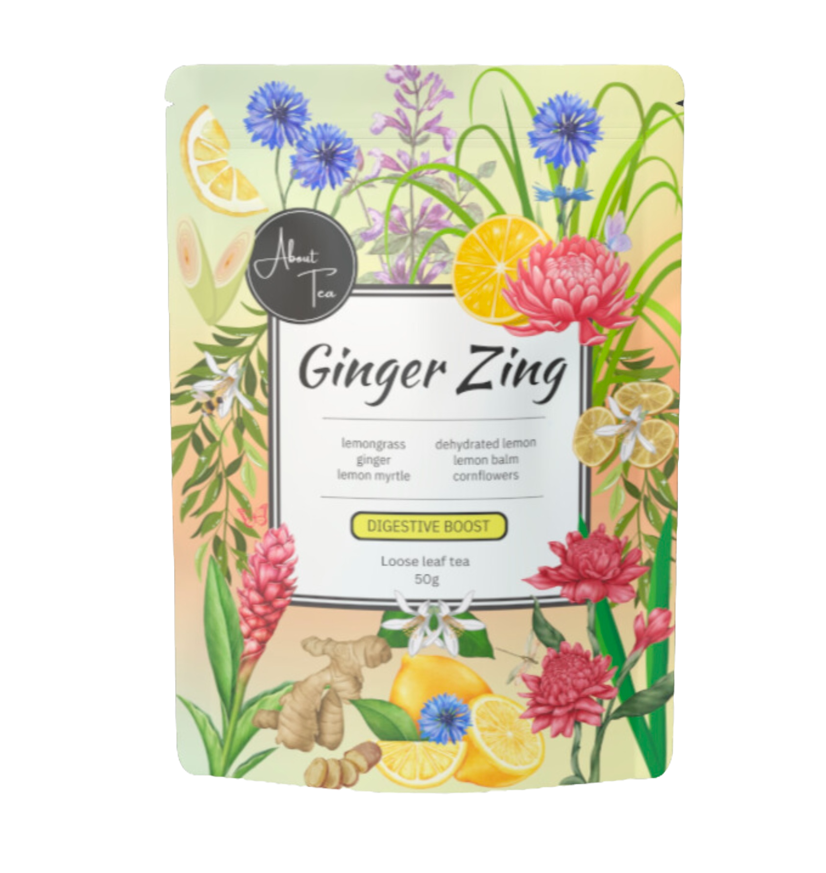 Ginger Zing loose-leaf blend with lemongrass, ginger and cornflowers