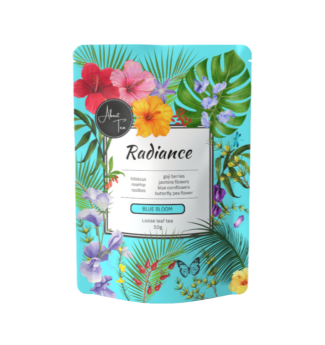 Radiance loose-leaf tea blend with butterfly pea flower, hibiscus and rosehip
