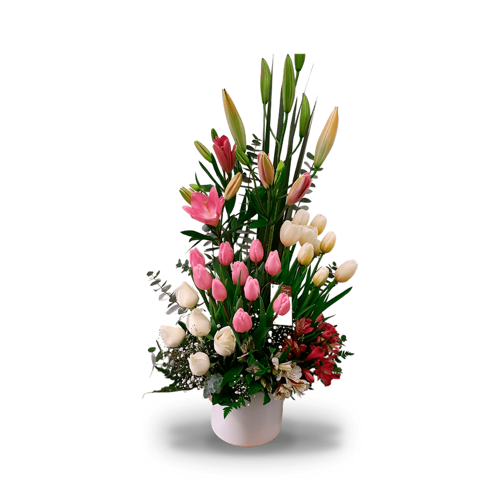 Floral tulipanes, rosas y lilis tierno amor