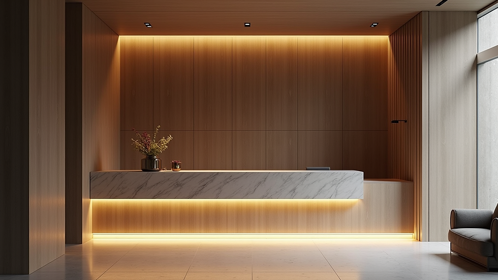 Plano detalle de una recepción de hotel con tecnología moderna