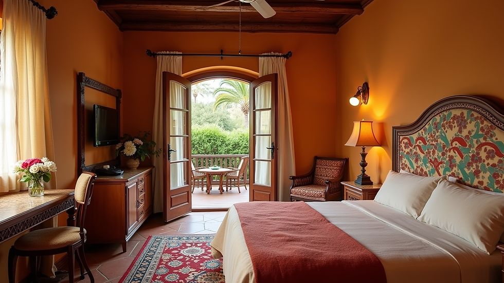 Primer plano de una habitación de hotel con decoración tradicional mexicana