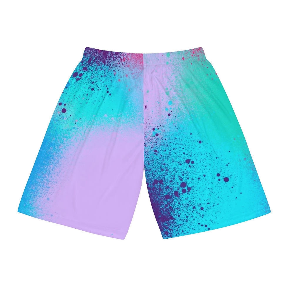Thumbnail: Airbrush Apparel Graffiti Design Pinks, Purples, Blues, Basketball Shorts (AOP)