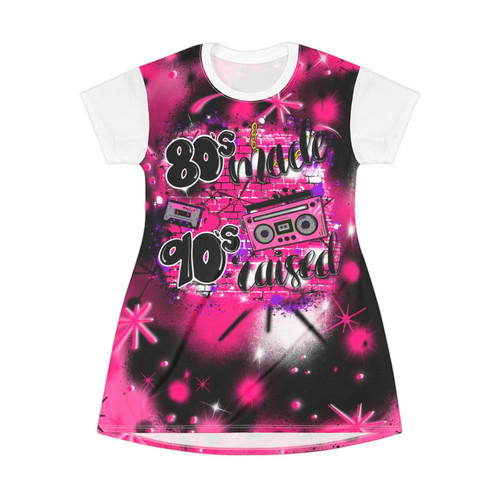 80's 90's Style Airbrush Tee Shirt Dress | Old School AOP Design 80's 90's Style Airbrush Tee Shirt Dress | Old School AOP Design