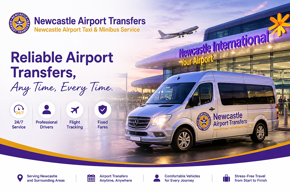 24-hour airport transfer vehicle outside Newcastle Airport