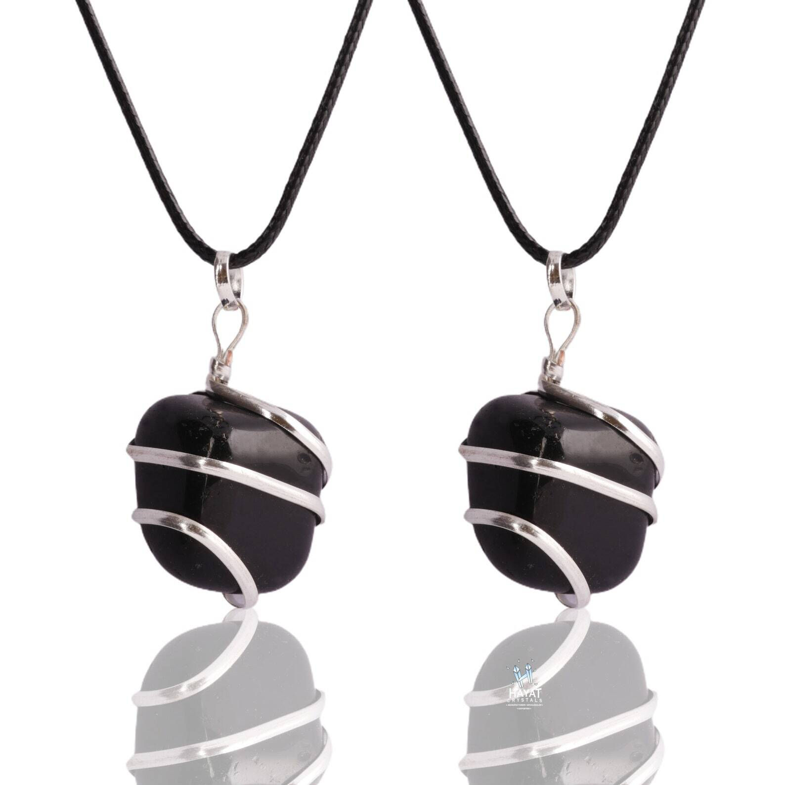 Black obsidian tumbled pendant for women