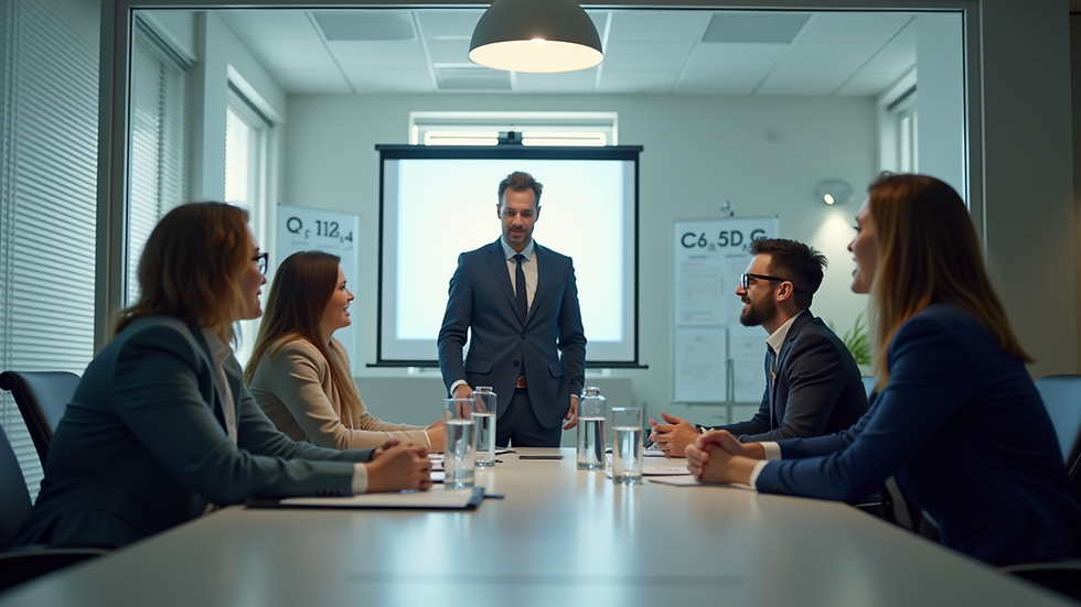 Eye-level view of a manager leading a team meeting in a modern office