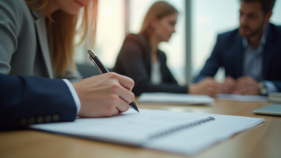 Eye-level view of a manager writing notes during a coaching session
