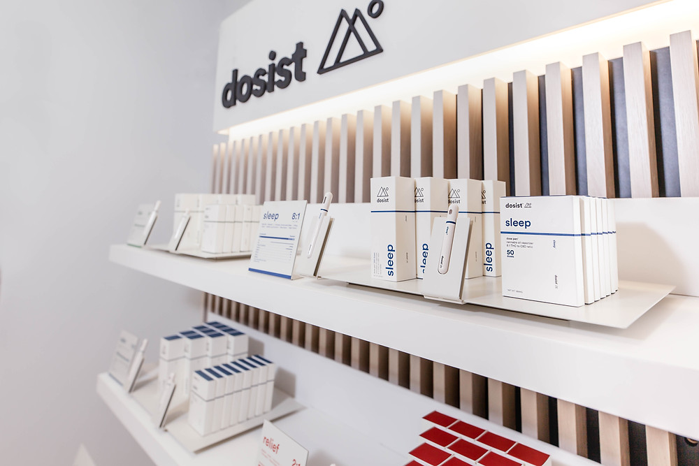 Premium cannabis designed retail display and product merchandising.