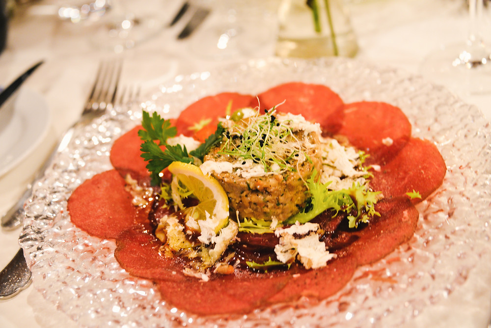 deer carpaccio and mushroom tatar