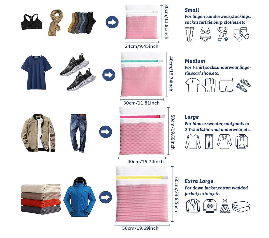 Thumbnail: Loundry Mesh Bags Clothes Washing Machine Protection Bags with Zips 4 pieces