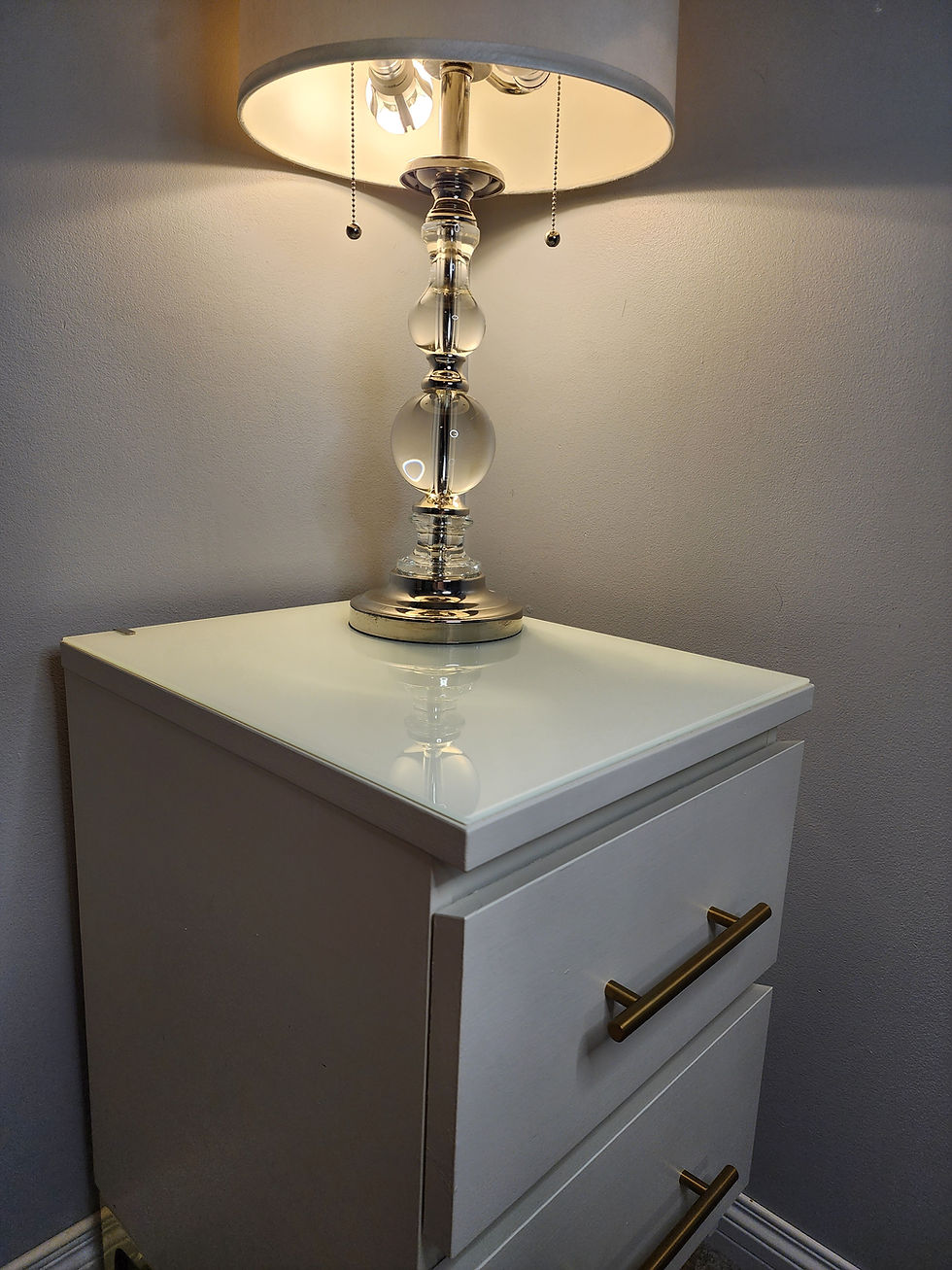 IKEA malm nightstand painted Natural Linen and with golden hardware & feet.