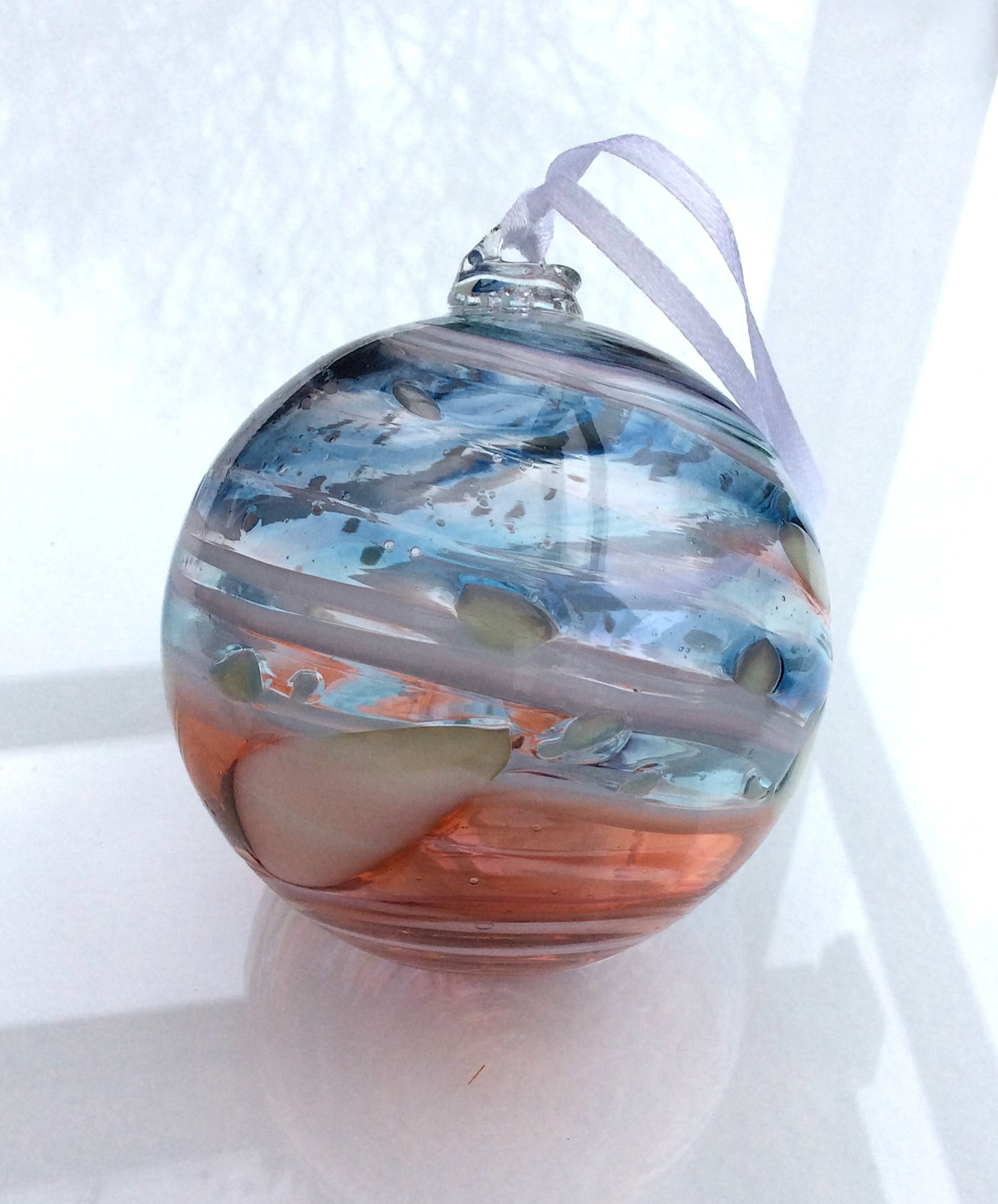 Steel Blue Coral Pink White  bauble 9cm