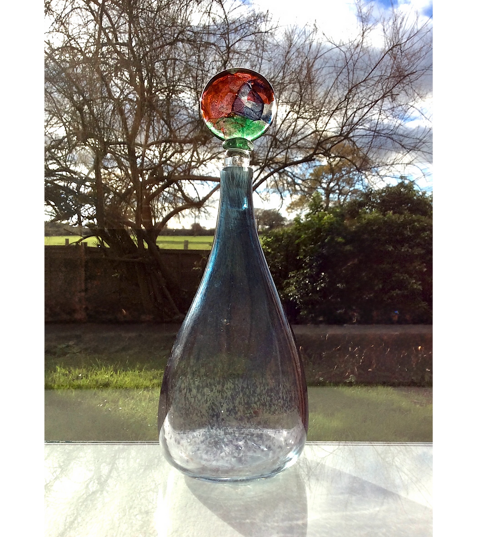 Thumbnail: Steel Blue Bottle with Red, Steel Blue, Green Stopper