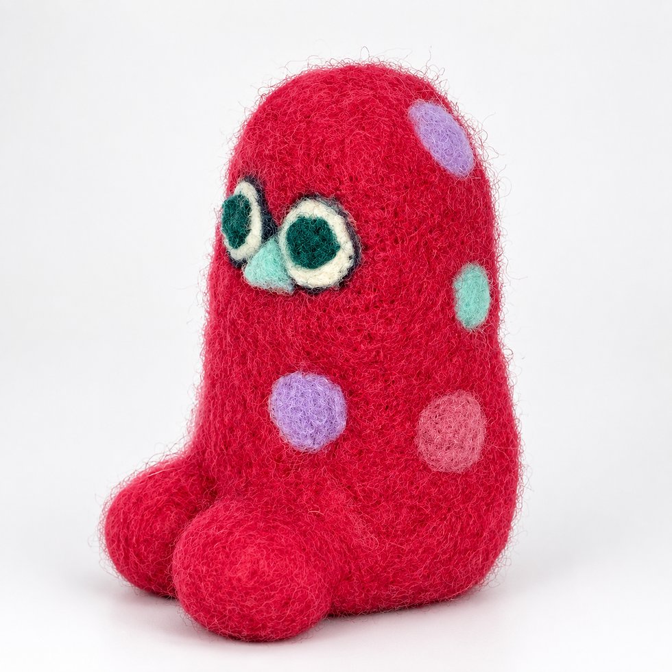 Thumbnail: Needle Felted Hot Pink Polka Dot Monster