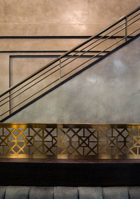Custom Metal Railing Detail at Taureux Tavern and restaurant, designed and fabricated by 555 International