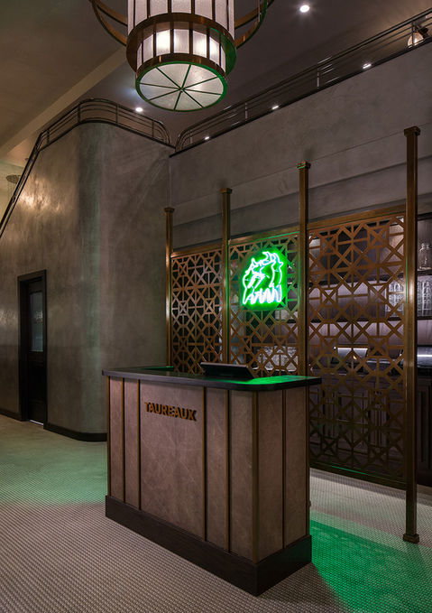 Host Stand Design and Signage at Taureux Tavern and Restaurant by 555 International, Chicago