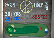 Tee sign with hole information / Par and distances