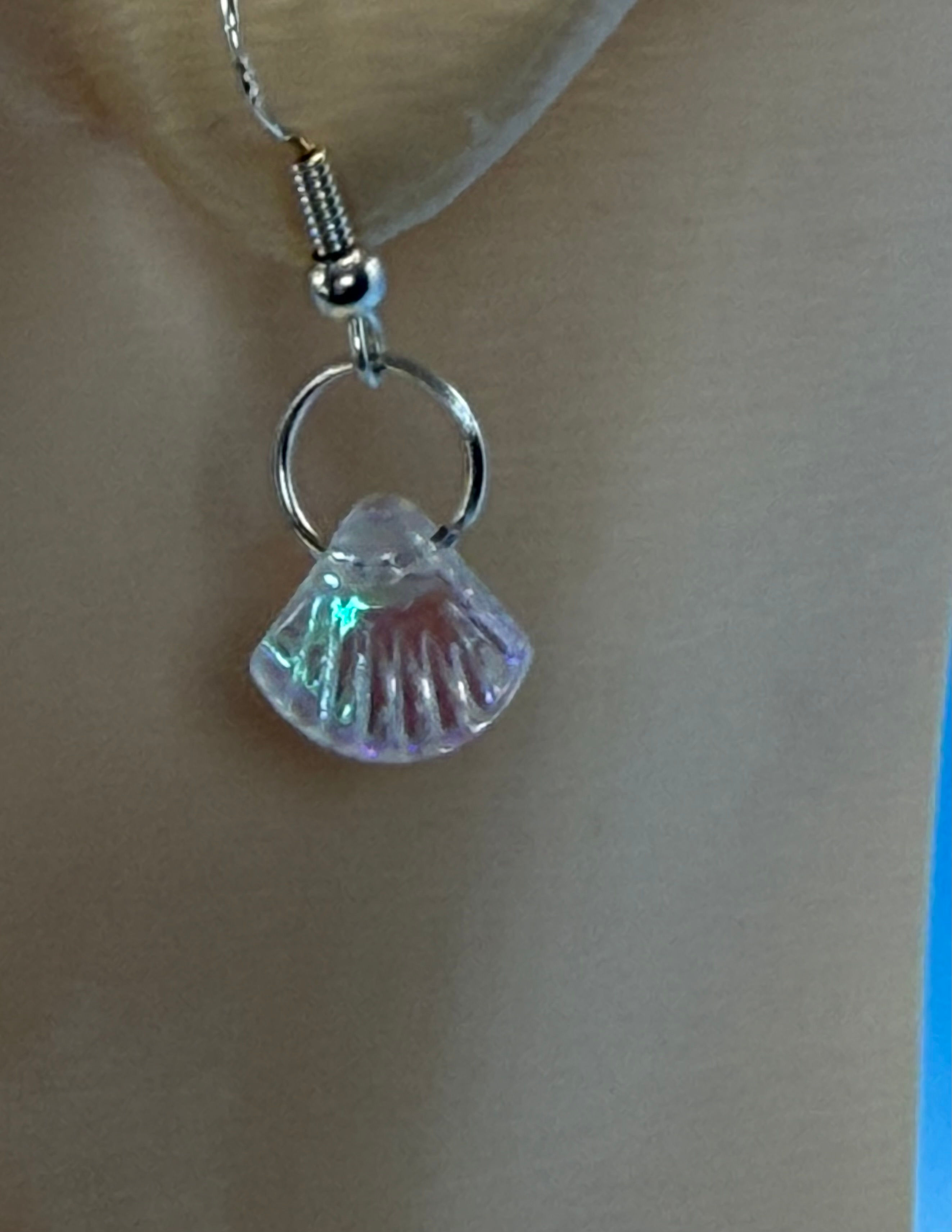 Glass Iridescent Shell/Fan Earrings
