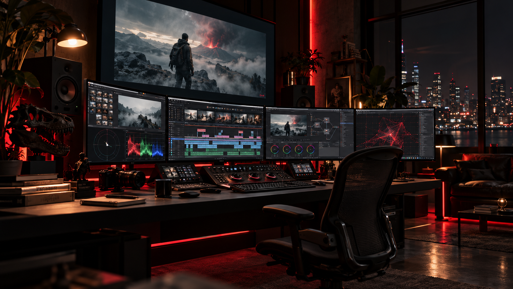 Concept visualization of a cinematic editing and color-grading environment