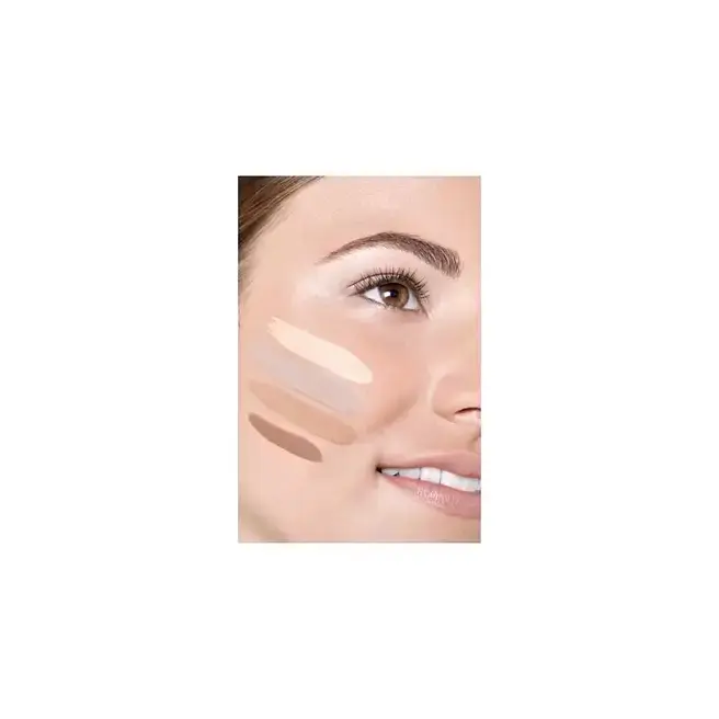 Dr Schrammek Blemish Balm shades applied on face showing light to dark coverage tones