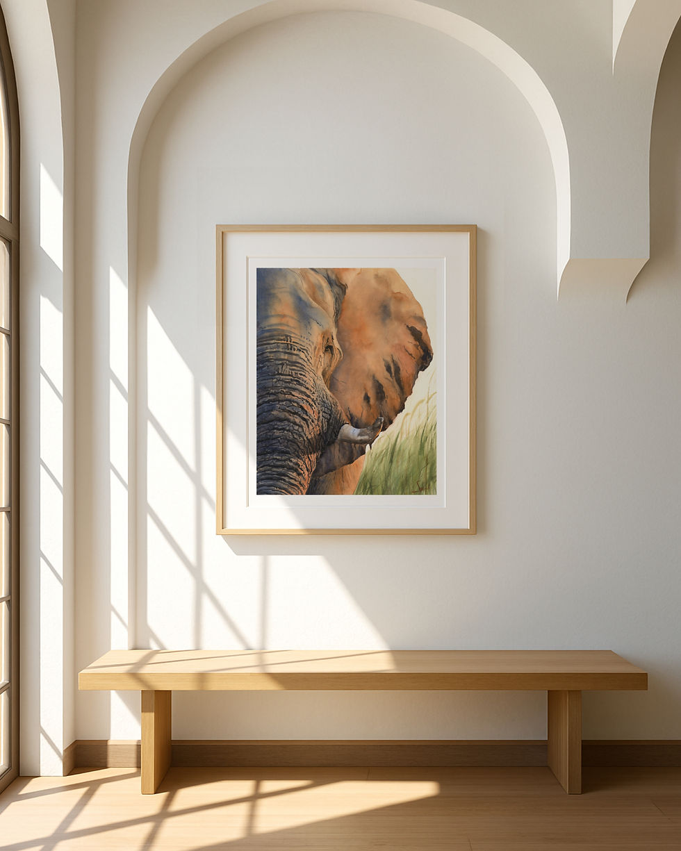 Thumbnail: Serene Elephant Watercolor Painting - Morning Sun on the African Plain